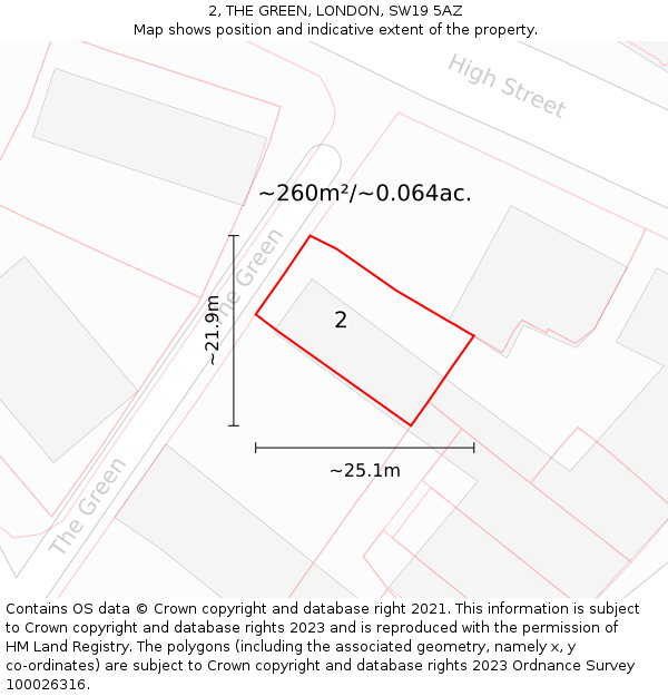2, THE GREEN, LONDON, SW19 5AZ: Plot and title map