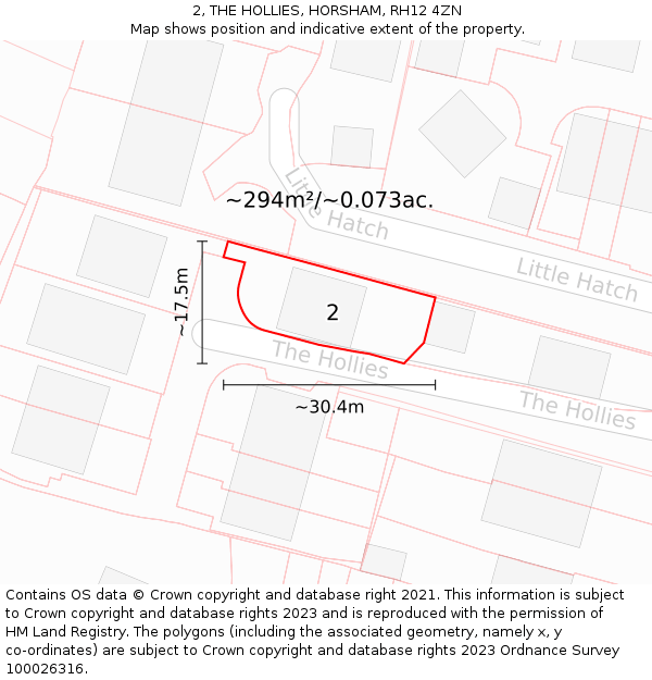 2, THE HOLLIES, HORSHAM, RH12 4ZN: Plot and title map