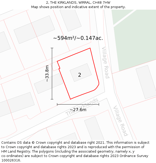 2, THE KIRKLANDS, WIRRAL, CH48 7HW: Plot and title map