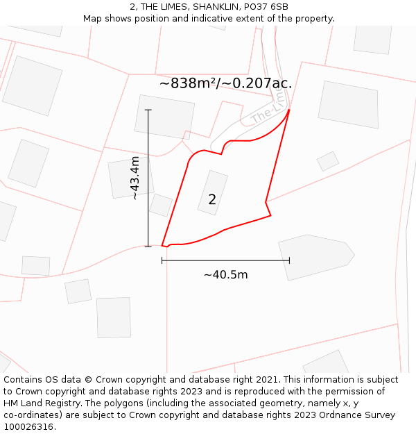 2, THE LIMES, SHANKLIN, PO37 6SB: Plot and title map