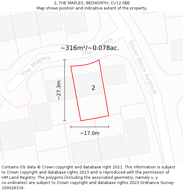 2, THE MAPLES, BEDWORTH, CV12 0BE: Plot and title map