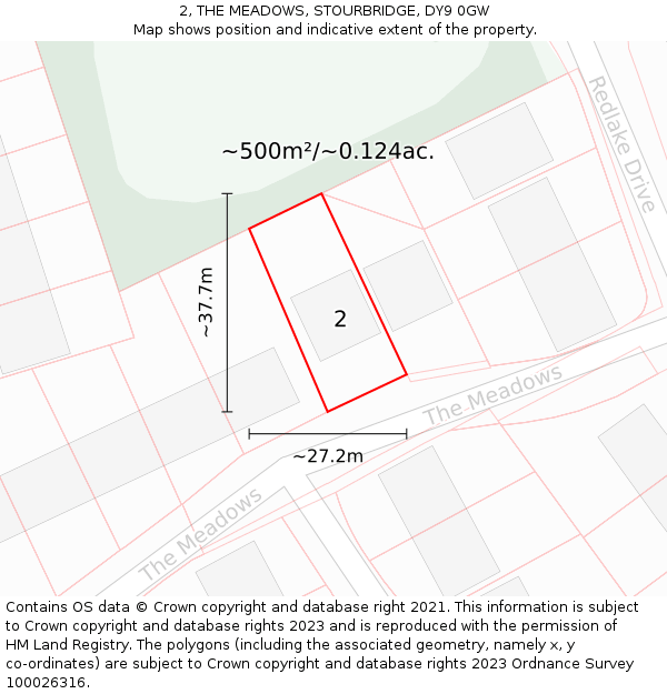 2, THE MEADOWS, STOURBRIDGE, DY9 0GW: Plot and title map