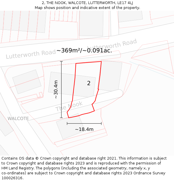 2, THE NOOK, WALCOTE, LUTTERWORTH, LE17 4LJ: Plot and title map