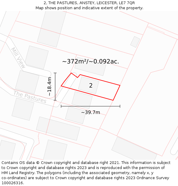 2, THE PASTURES, ANSTEY, LEICESTER, LE7 7QR: Plot and title map