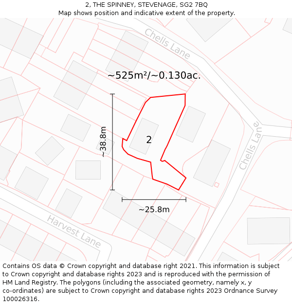 2, THE SPINNEY, STEVENAGE, SG2 7BQ: Plot and title map