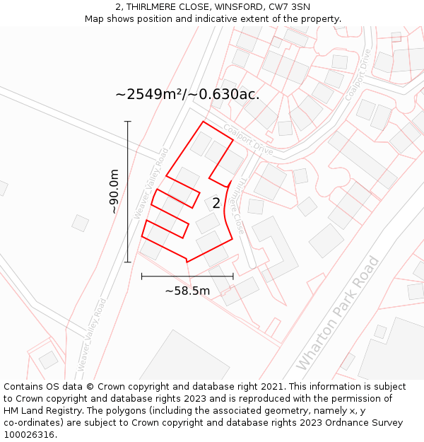 2, THIRLMERE CLOSE, WINSFORD, CW7 3SN: Plot and title map