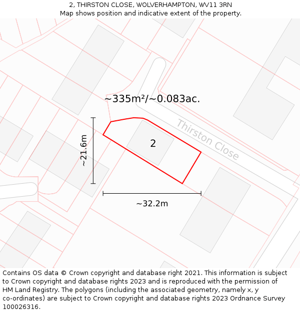 2, THIRSTON CLOSE, WOLVERHAMPTON, WV11 3RN: Plot and title map