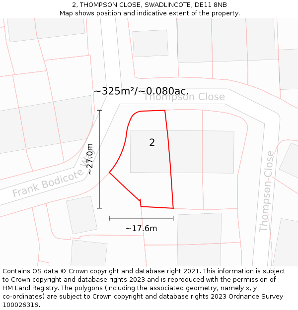 2, THOMPSON CLOSE, SWADLINCOTE, DE11 8NB: Plot and title map