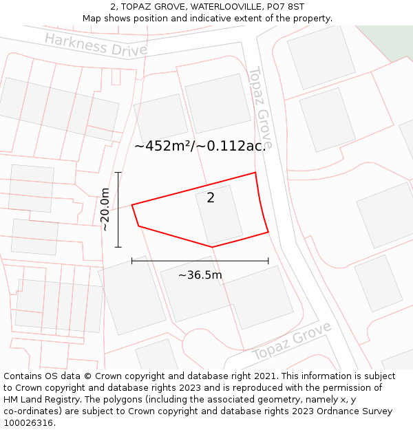 2, TOPAZ GROVE, WATERLOOVILLE, PO7 8ST: Plot and title map