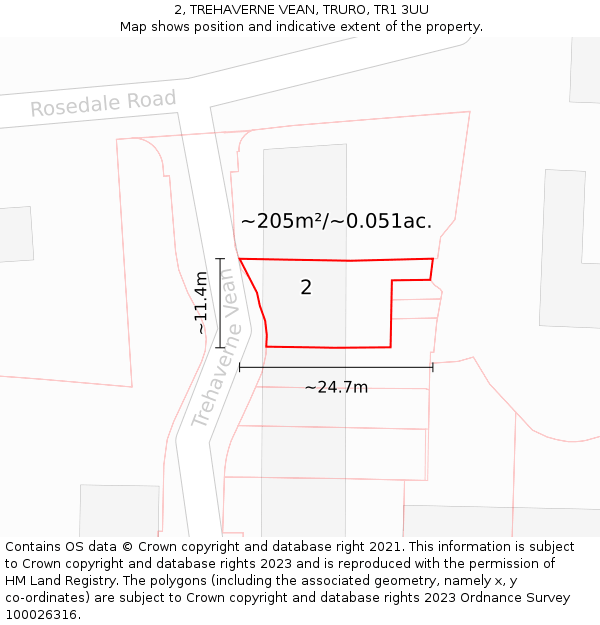 2, TREHAVERNE VEAN, TRURO, TR1 3UU: Plot and title map