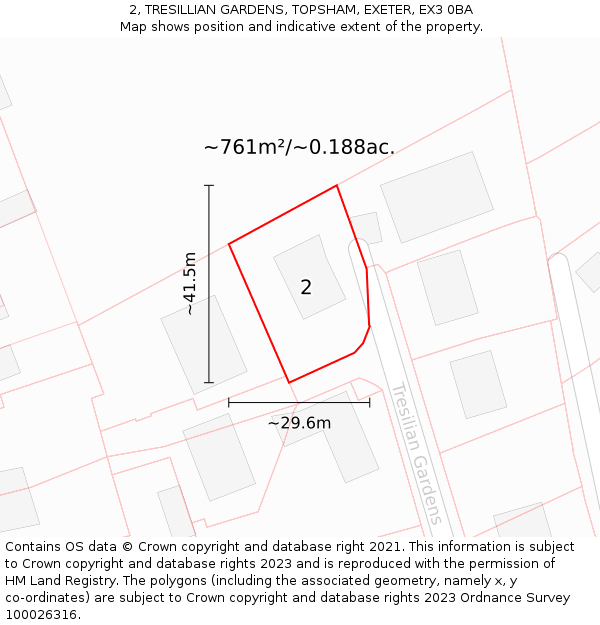 2, TRESILLIAN GARDENS, TOPSHAM, EXETER, EX3 0BA: Plot and title map