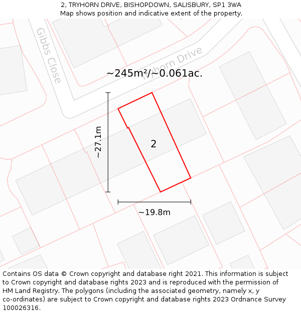 2, TRYHORN DRIVE, BISHOPDOWN, SALISBURY, SP1 3WA: Plot and title map