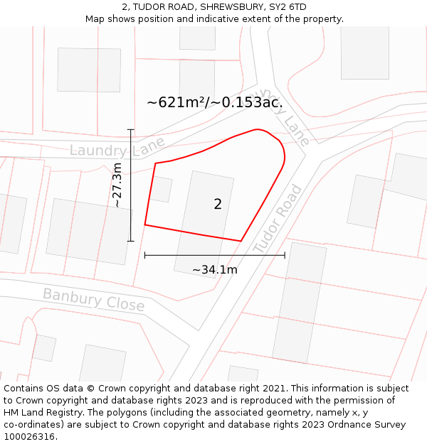 2, TUDOR ROAD, SHREWSBURY, SY2 6TD: Plot and title map