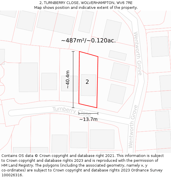 2, TURNBERRY CLOSE, WOLVERHAMPTON, WV6 7RE: Plot and title map