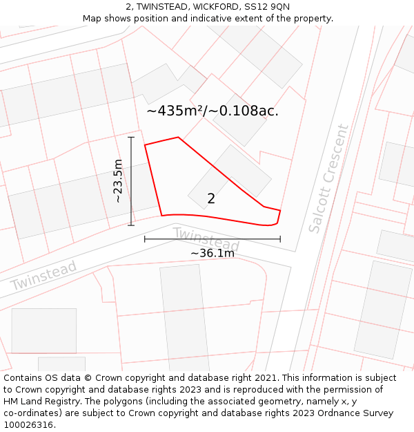 2, TWINSTEAD, WICKFORD, SS12 9QN: Plot and title map