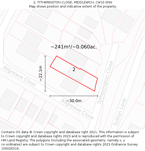 2, TYTHERINGTON CLOSE, MIDDLEWICH, CW10 0NN: Plot and title map