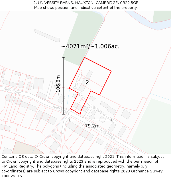 2, UNIVERSITY BARNS, HAUXTON, CAMBRIDGE, CB22 5GB: Plot and title map