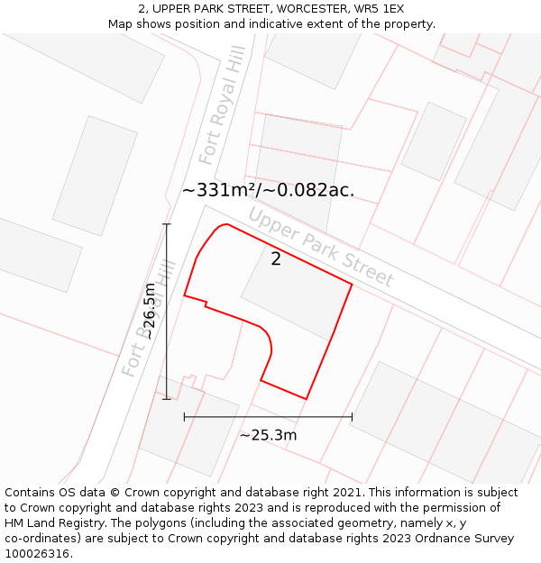 2, UPPER PARK STREET, WORCESTER, WR5 1EX: Plot and title map