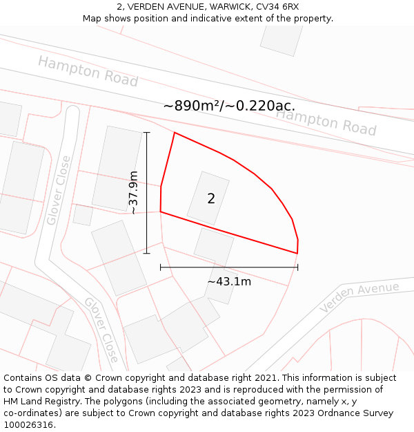 2, VERDEN AVENUE, WARWICK, CV34 6RX: Plot and title map