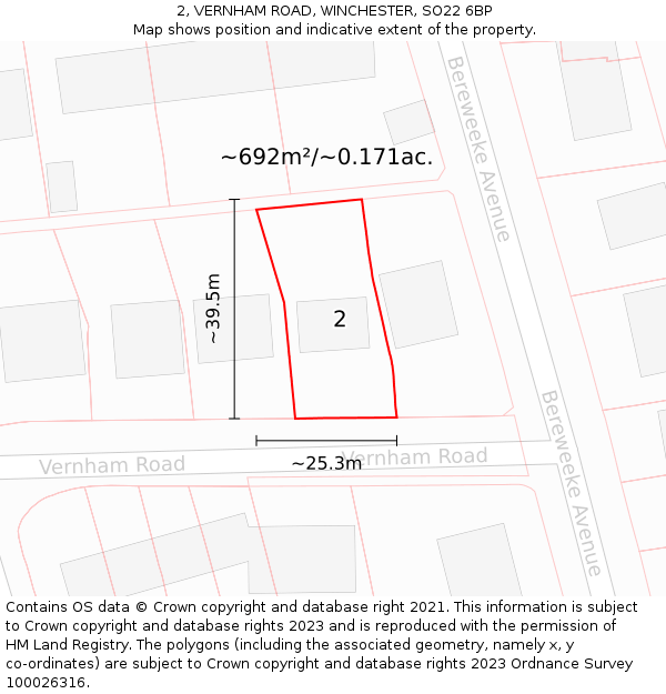 2, VERNHAM ROAD, WINCHESTER, SO22 6BP: Plot and title map