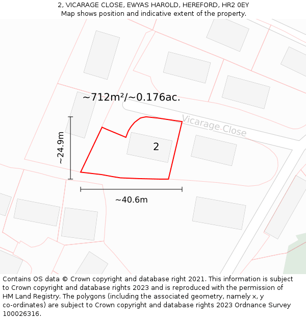 2, VICARAGE CLOSE, EWYAS HAROLD, HEREFORD, HR2 0EY: Plot and title map