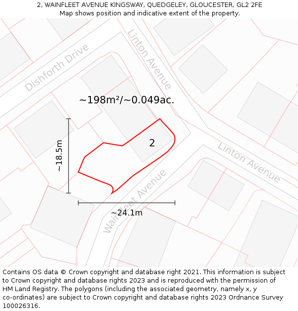 2, WAINFLEET AVENUE KINGSWAY, QUEDGELEY, GLOUCESTER, GL2 2FE: Plot and title map