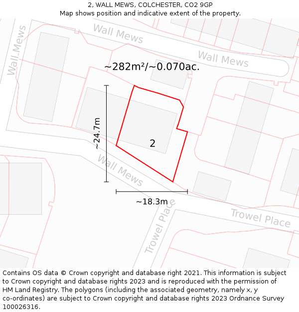 2, WALL MEWS, COLCHESTER, CO2 9GP: Plot and title map