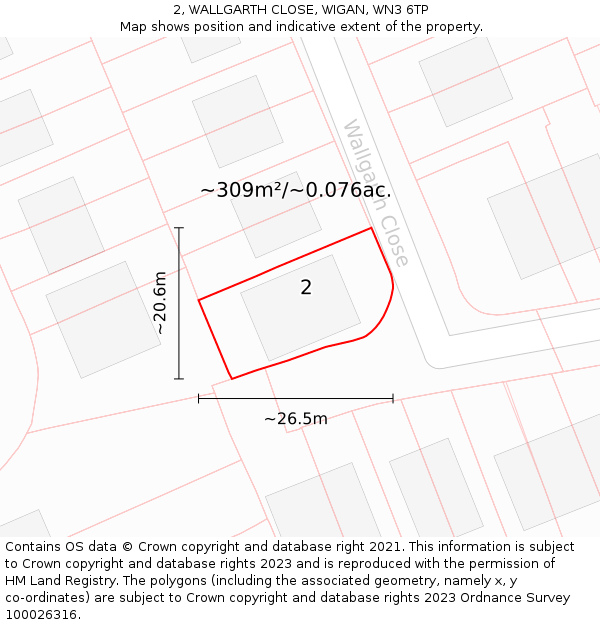 2, WALLGARTH CLOSE, WIGAN, WN3 6TP: Plot and title map