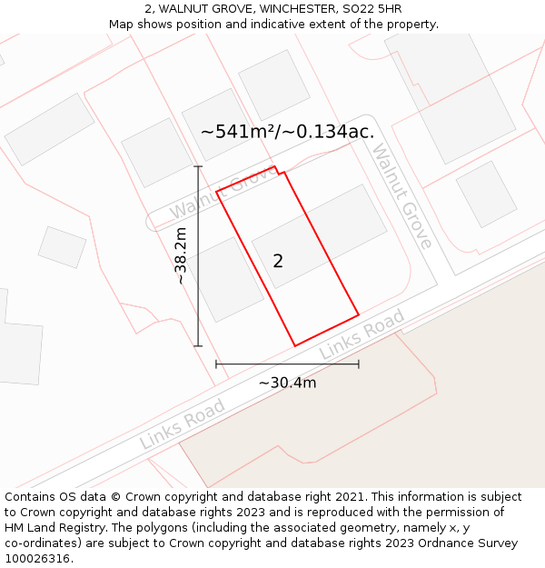 2, WALNUT GROVE, WINCHESTER, SO22 5HR: Plot and title map