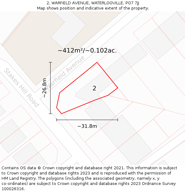 2, WARFIELD AVENUE, WATERLOOVILLE, PO7 7JJ: Plot and title map