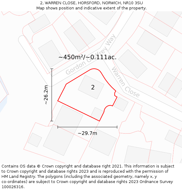 2, WARREN CLOSE, HORSFORD, NORWICH, NR10 3SU: Plot and title map