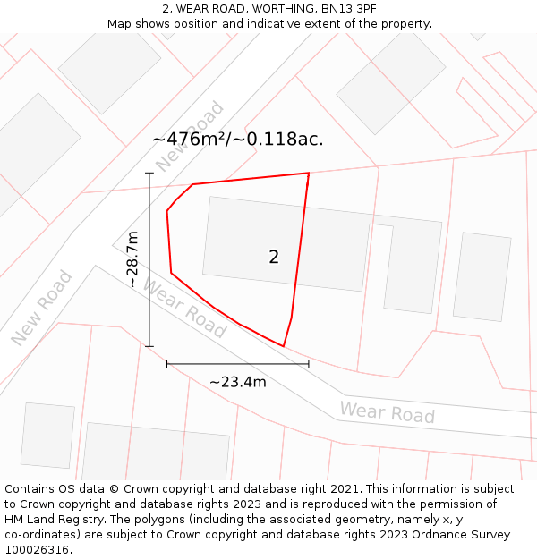 2, WEAR ROAD, WORTHING, BN13 3PF: Plot and title map