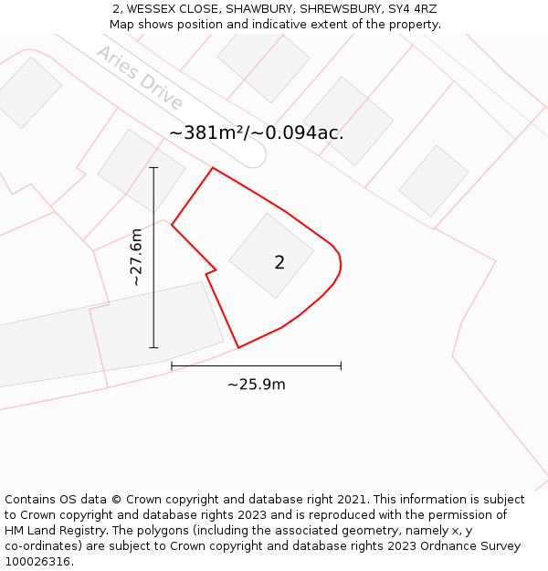 2, WESSEX CLOSE, SHAWBURY, SHREWSBURY, SY4 4RZ: Plot and title map