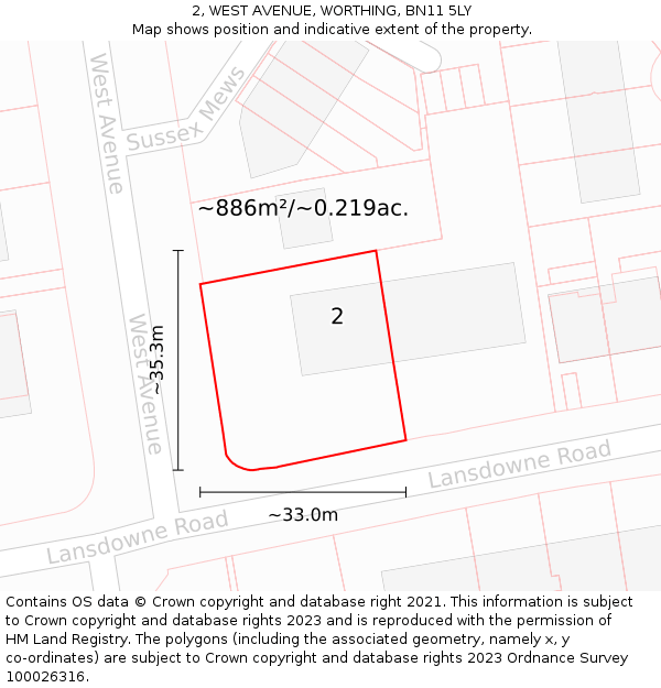 2, WEST AVENUE, WORTHING, BN11 5LY: Plot and title map