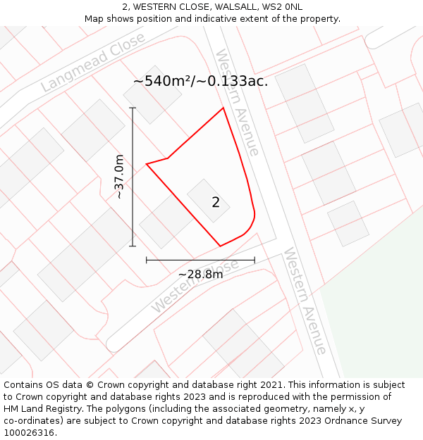 2, WESTERN CLOSE, WALSALL, WS2 0NL: Plot and title map