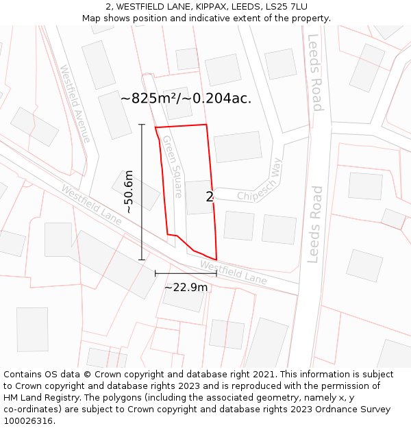 2, WESTFIELD LANE, KIPPAX, LEEDS, LS25 7LU: Plot and title map