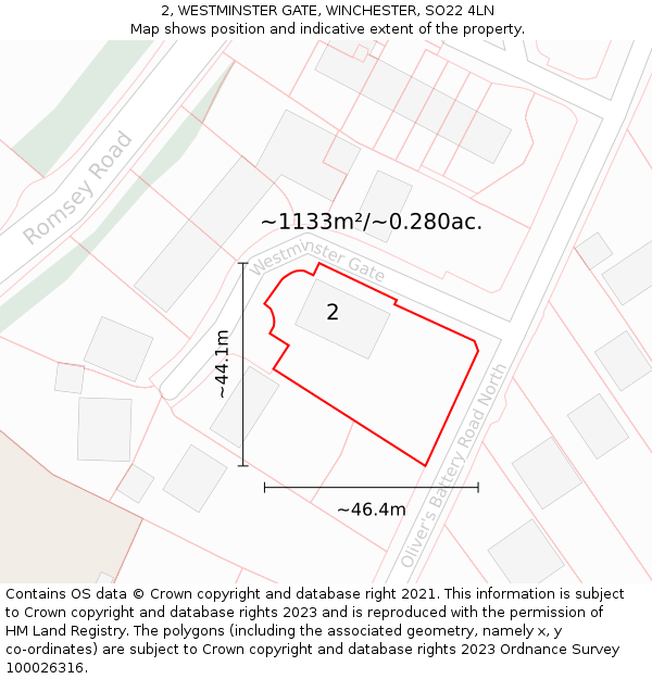 2, WESTMINSTER GATE, WINCHESTER, SO22 4LN: Plot and title map