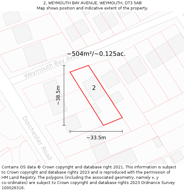 2, WEYMOUTH BAY AVENUE, WEYMOUTH, DT3 5AB: Plot and title map
