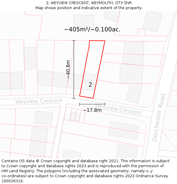 2, WEYVIEW CRESCENT, WEYMOUTH, DT3 5NR: Plot and title map