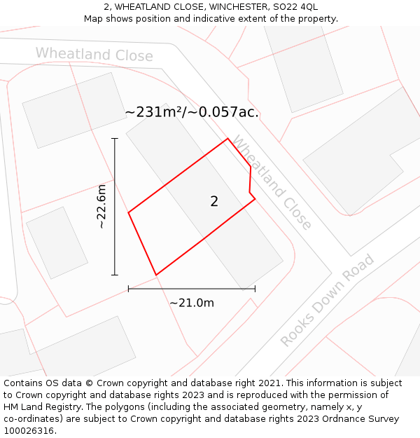 2, WHEATLAND CLOSE, WINCHESTER, SO22 4QL: Plot and title map