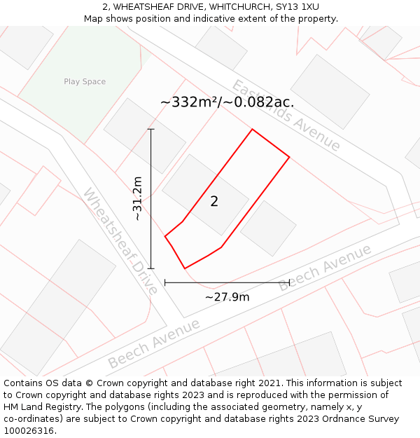 2, WHEATSHEAF DRIVE, WHITCHURCH, SY13 1XU: Plot and title map