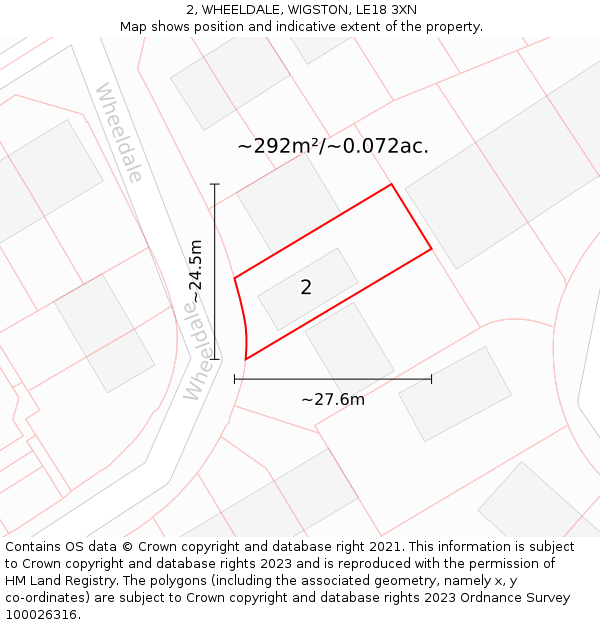 2, WHEELDALE, WIGSTON, LE18 3XN: Plot and title map