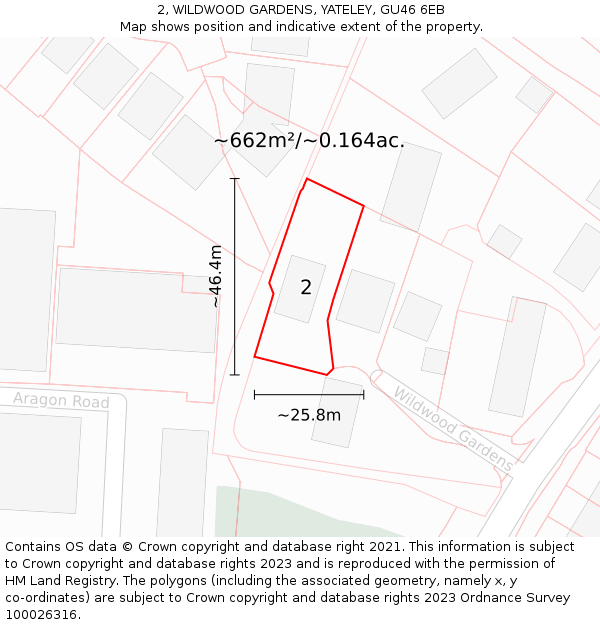 2, WILDWOOD GARDENS, YATELEY, GU46 6EB: Plot and title map