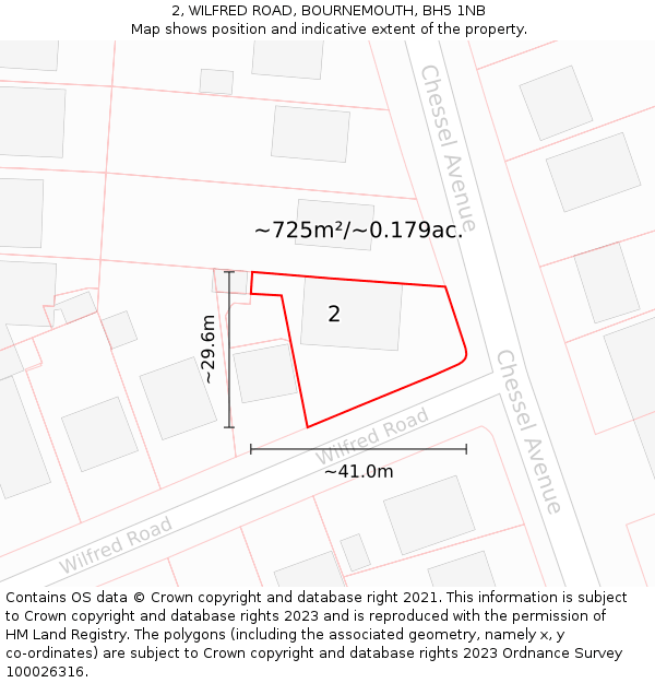 2, WILFRED ROAD, BOURNEMOUTH, BH5 1NB: Plot and title map