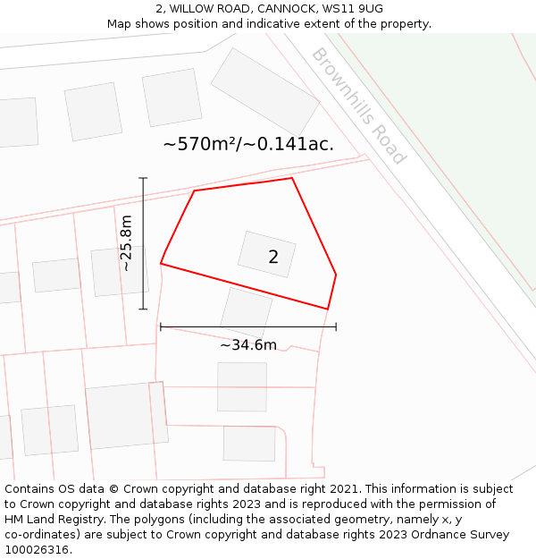 2, WILLOW ROAD, CANNOCK, WS11 9UG: Plot and title map