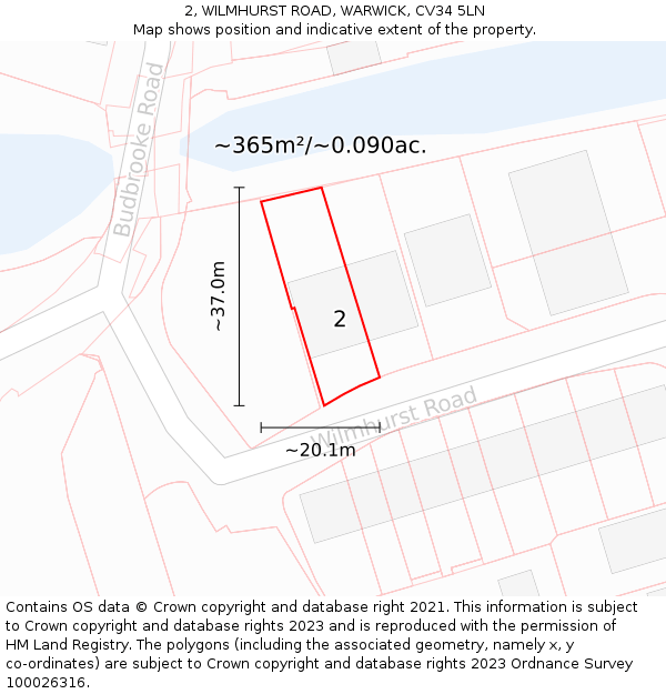 2, WILMHURST ROAD, WARWICK, CV34 5LN: Plot and title map