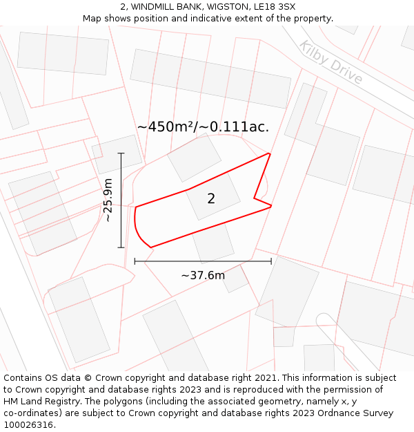 2, WINDMILL BANK, WIGSTON, LE18 3SX: Plot and title map