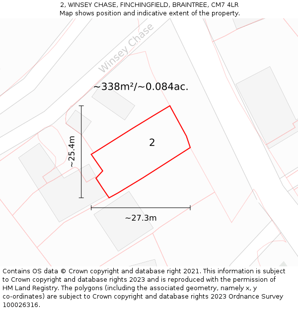 2, WINSEY CHASE, FINCHINGFIELD, BRAINTREE, CM7 4LR: Plot and title map