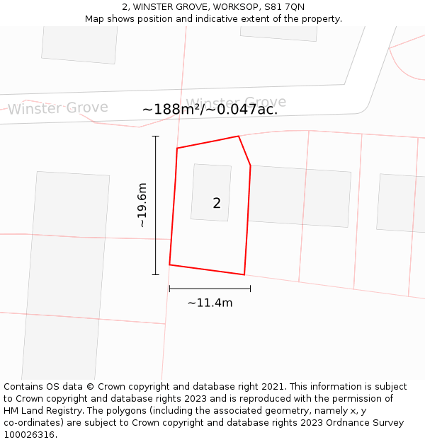 2, WINSTER GROVE, WORKSOP, S81 7QN: Plot and title map