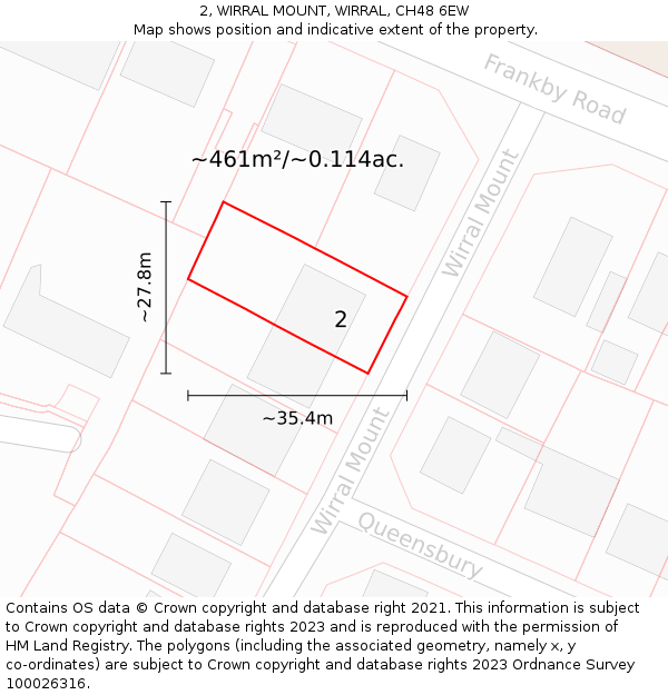 2, WIRRAL MOUNT, WIRRAL, CH48 6EW: Plot and title map